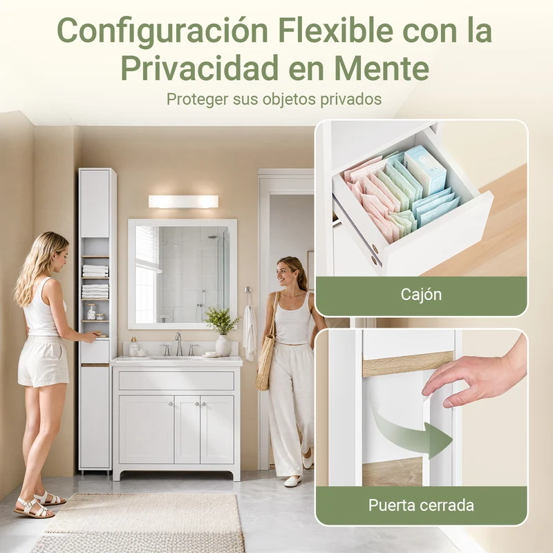 SoBuy BZR34-WN Mueble Columna de Baño estrecho con 2 Puertas y 1 Cajón Blanco