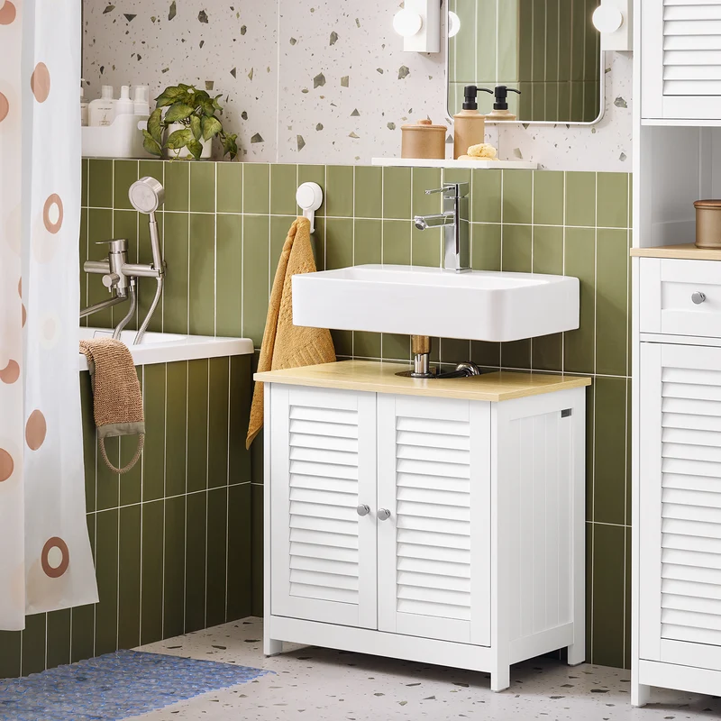 SoBuy FRG237-WN Armario para Debajo del Lavabo con 2 Puertas 60x35x59 cm