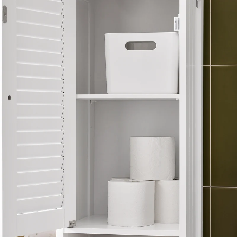 SoBuy FRG236-WN Armario de Baño con 1 Compartimento Abierto 2 Puertas y 1 Cajón 32 x 30 x170cm