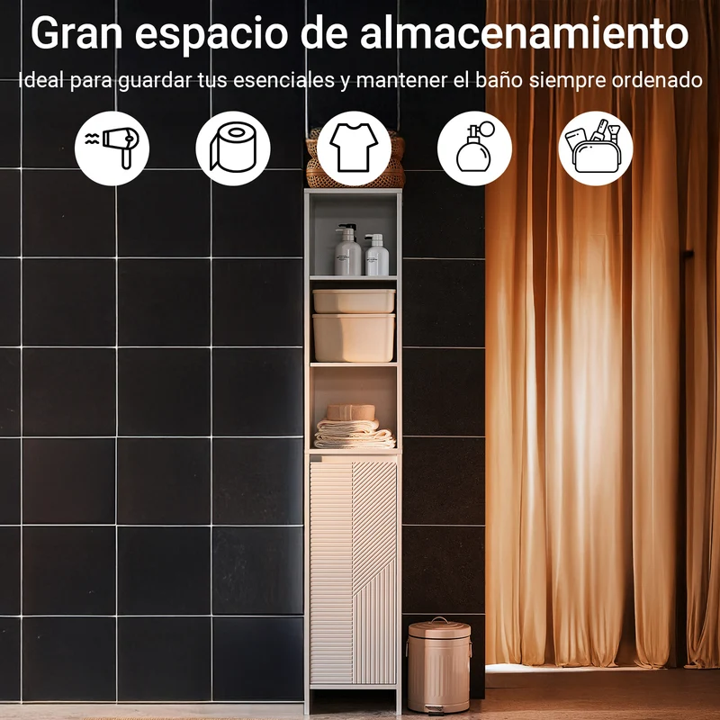 SoBuy BZR158-W Mueble Columna de Baño con 1 Cesto Blanco 30 x 30 x 170 cm