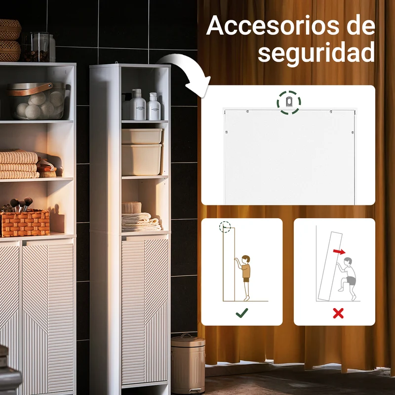 SoBuy BZR158-W Mueble Columna de Baño con 1 Cesto Blanco 30 x 30 x 170 cm