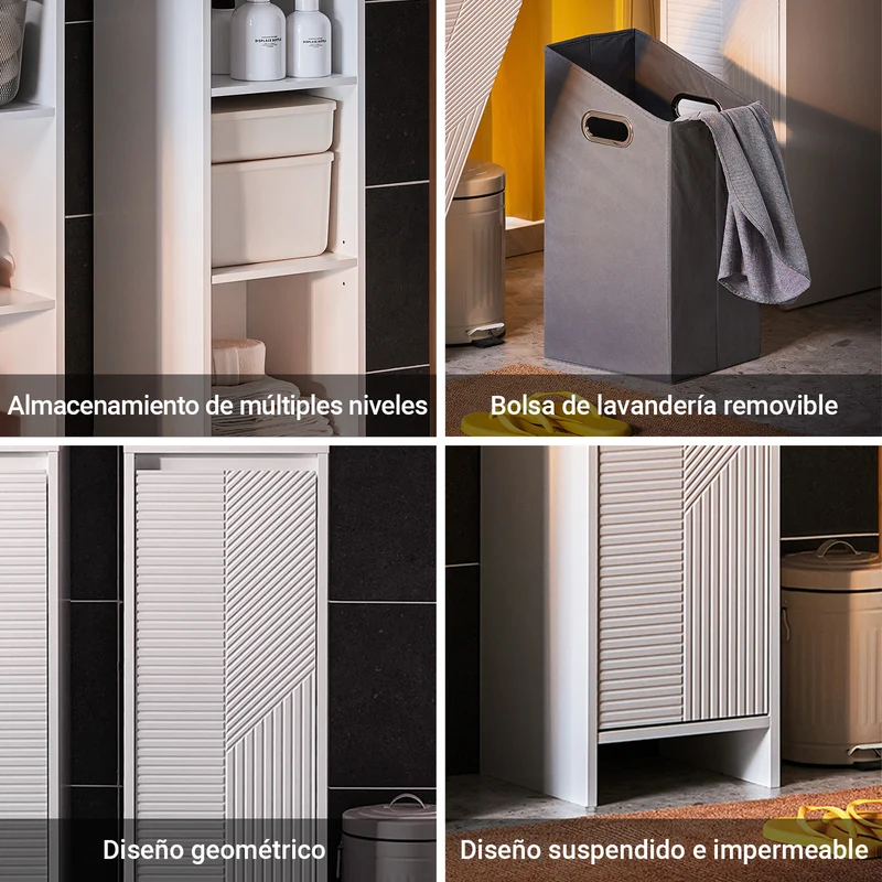 SoBuy BZR158-W Mueble Columna de Baño con 1 Cesto Blanco 30 x 30 x 170 cm