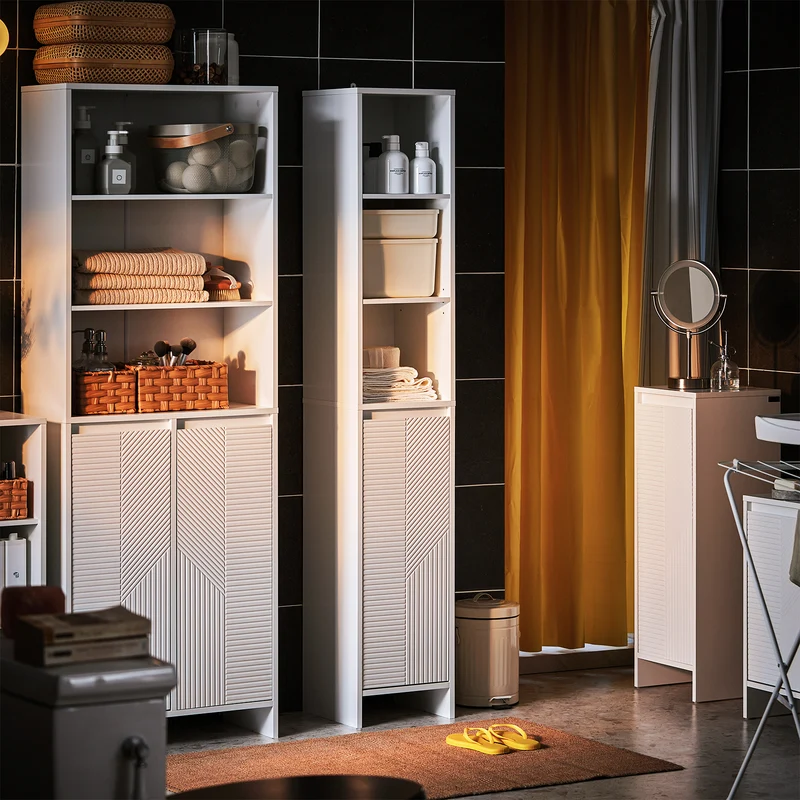 SoBuy BZR158-W Mueble Columna de Baño con 1 Cesto Blanco 30 x 30 x 170 cm