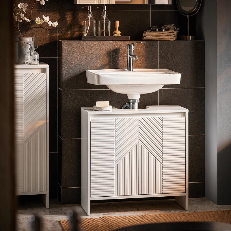 SoBuy BZR157-W Mueble de lavabo con puerta estampada Blanco