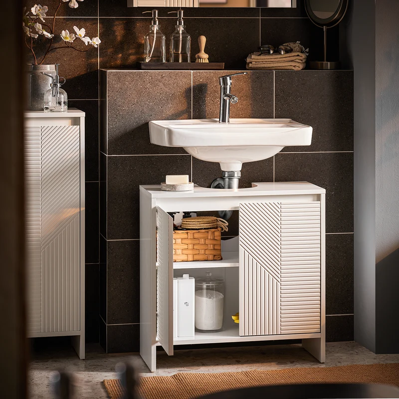 SoBuy BZR157-W Mueble de lavabo con puerta estampada Blanco