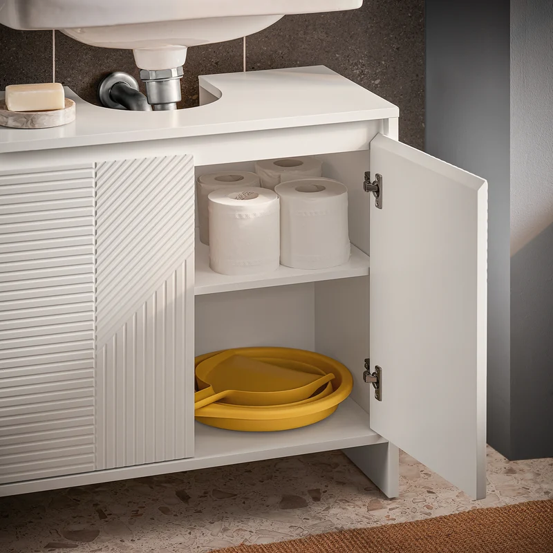 SoBuy BZR157-W Mueble de lavabo con puerta estampada Blanco