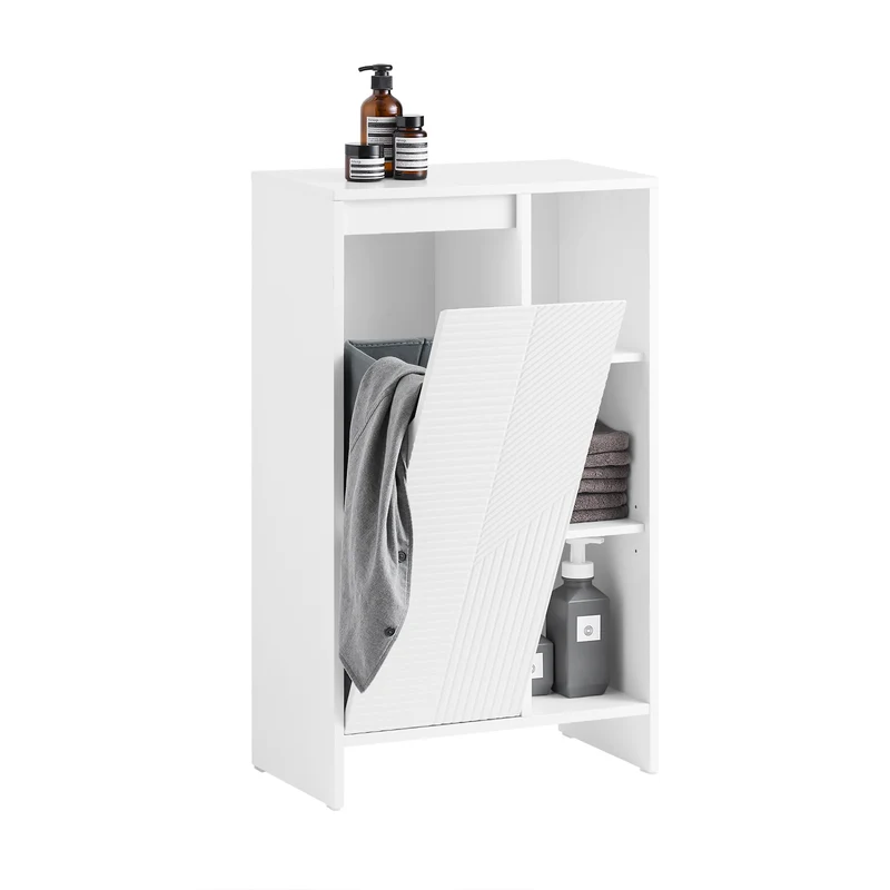 SoBuy BZR156-W Armario para Baño con 1 Cesto y 3 Compartimentos Abiertos 50 x 30 x 86 cm Blanco