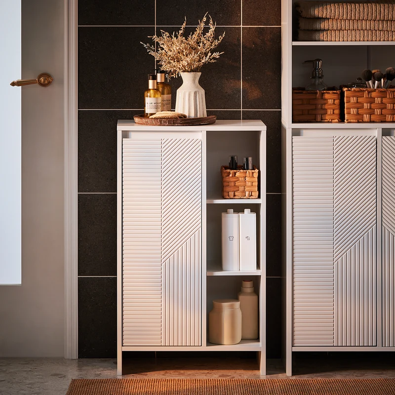 SoBuy BZR156-W Armario para Baño con 1 Cesto y 3 Compartimentos Abiertos 50 x 30 x 86 cm Blanco