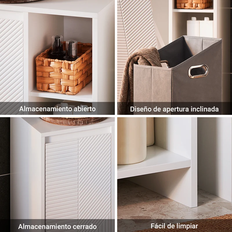 SoBuy BZR156-W Armario para Baño con 1 Cesto y 3 Compartimentos Abiertos 50 x 30 x 86 cm Blanco