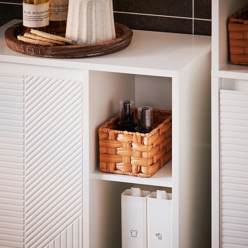 SoBuy BZR156-W Armario para Baño con 1 Cesto y 3 Compartimentos Abiertos 50 x 30 x 86 cm Blanco