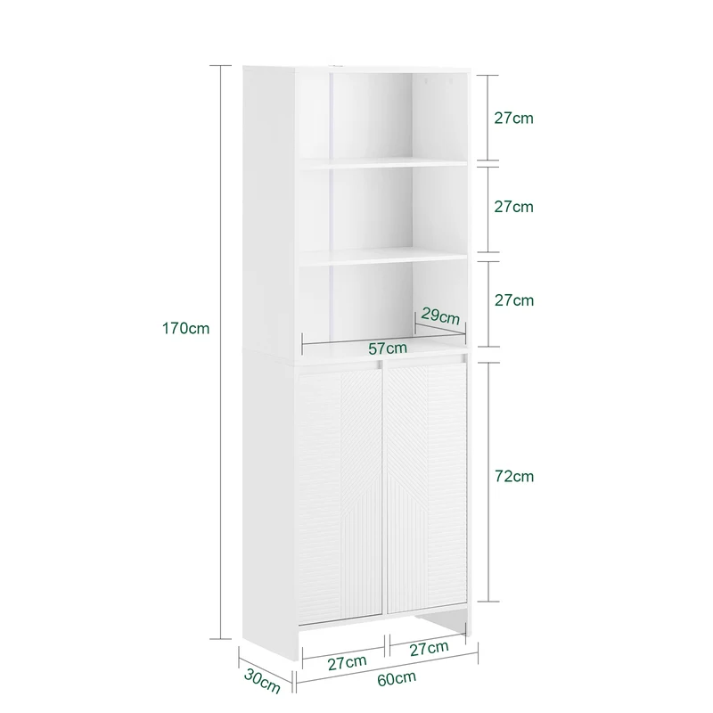 SoBuy BZR155-W Armario Alto de Baño con 2 Puertas 3 Estantes y 2 Cestos Blanco