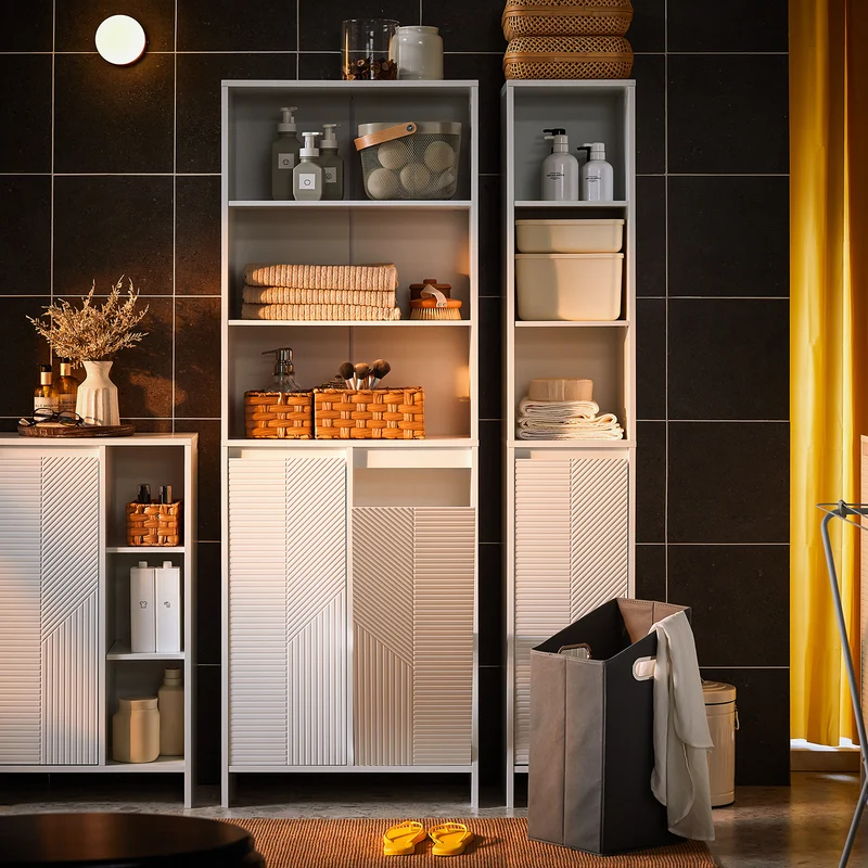 SoBuy BZR155-W Armario Alto de Baño con 2 Puertas 3 Estantes y 2 Cestos Blanco
