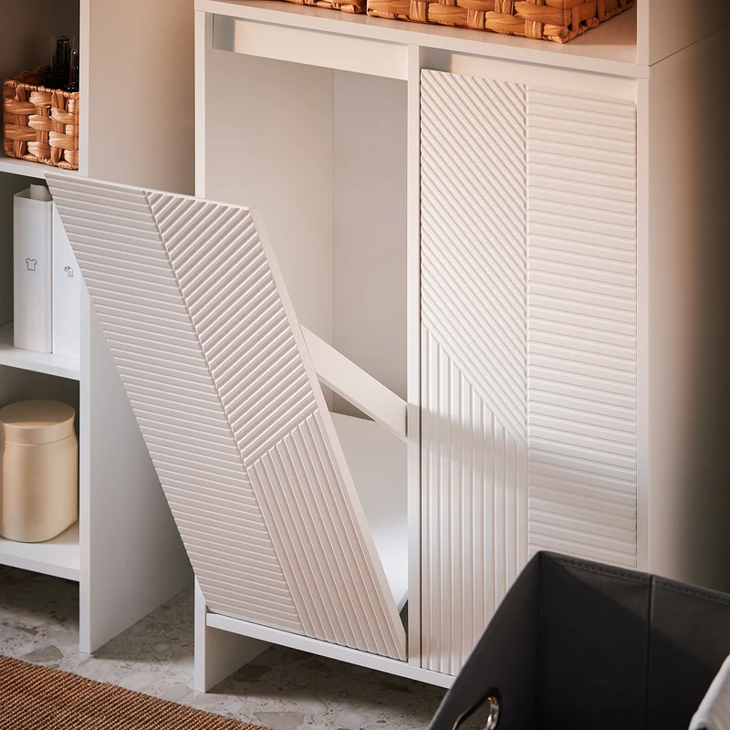 SoBuy BZR155-W Armario Alto de Baño con 2 Puertas 3 Estantes y 2 Cestos Blanco