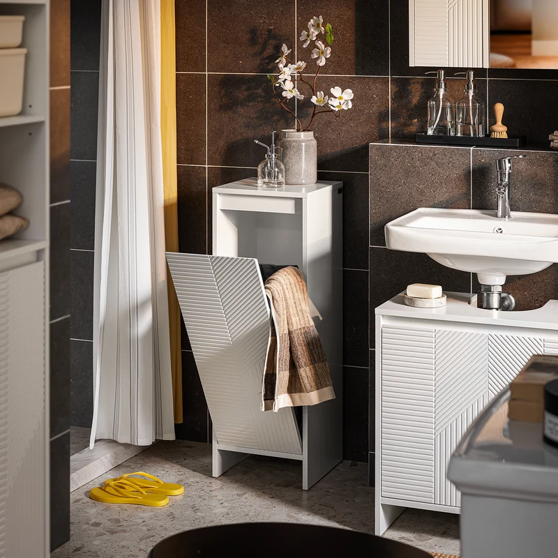 SoBuy BZR154-W Mueble para Ropa Sucia Canasto para la Colada Blanco 30 x 30 x 87 cm