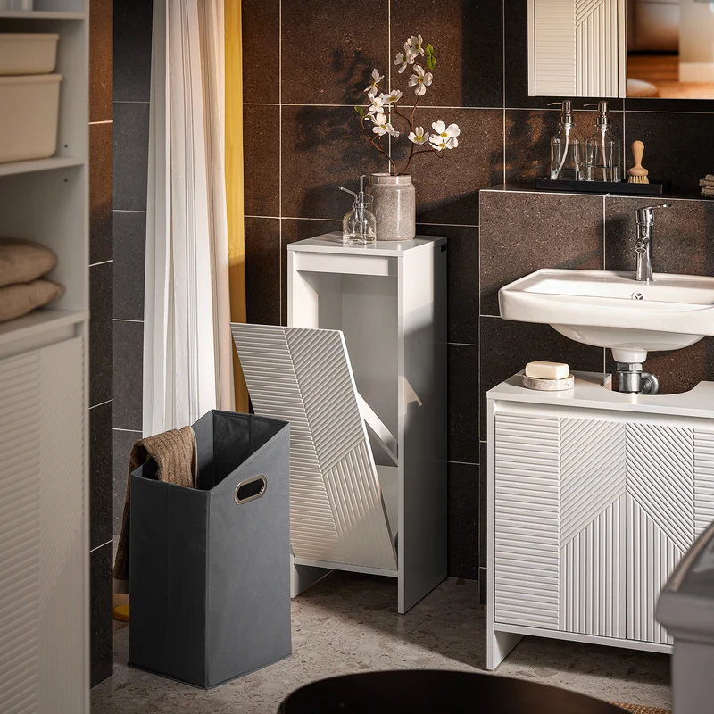 SoBuy BZR154-W Mueble para Ropa Sucia Canasto para la Colada Blanco 30 x 30 x 87 cm