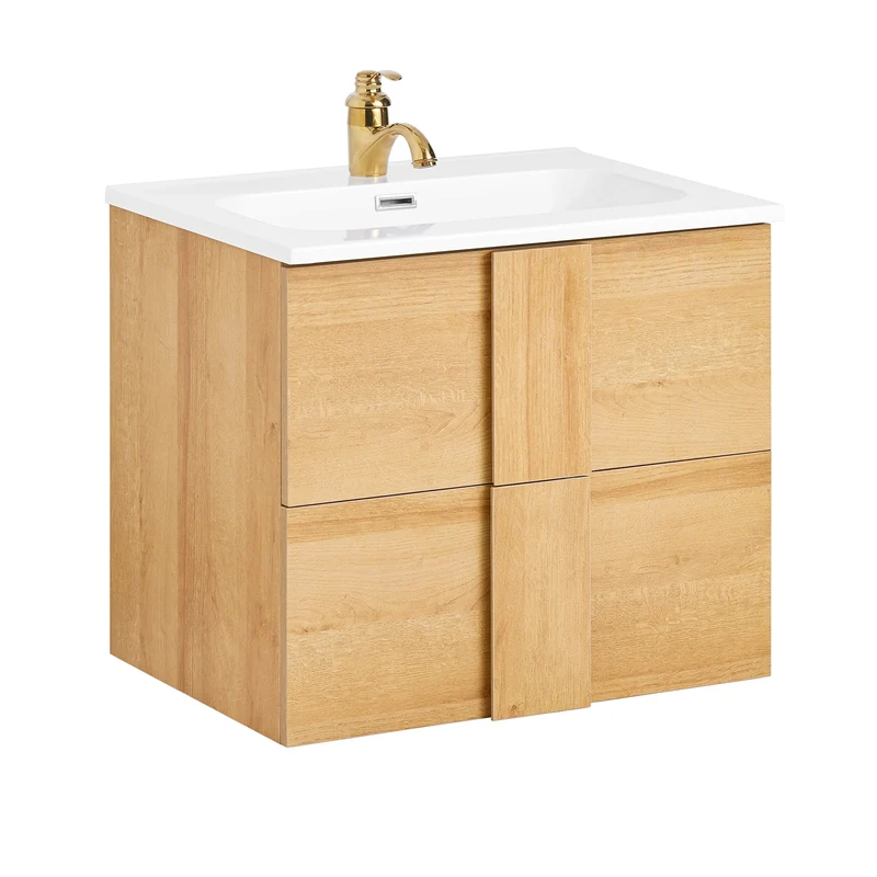 SoBuy BZR172-N Armario Colgante para Baño con 2 Cajones y 1 Lavabo 61 x 46 x 54 cm