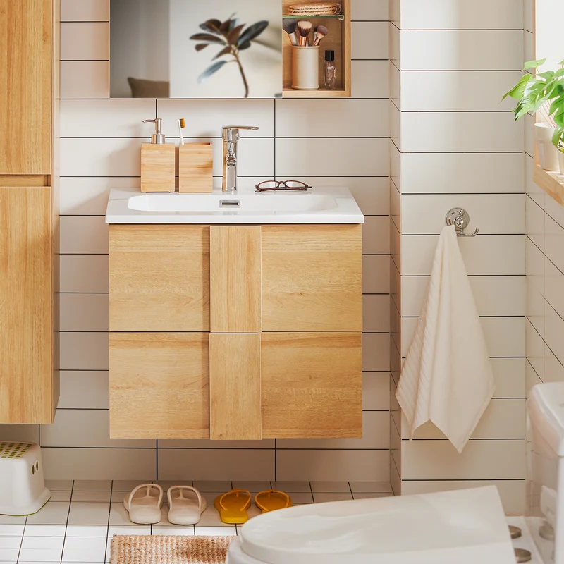 SoBuy BZR172-N Armario Colgante para Baño con 2 Cajones y 1 Lavabo 61 x 46 x 54 cm