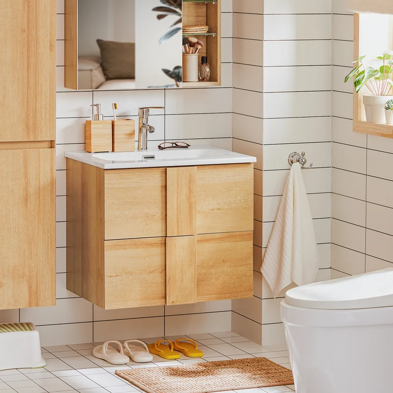 SoBuy BZR172-N Armario Colgante para Baño con 2 Cajones y 1 Lavabo 61 x 46 x 54 cm