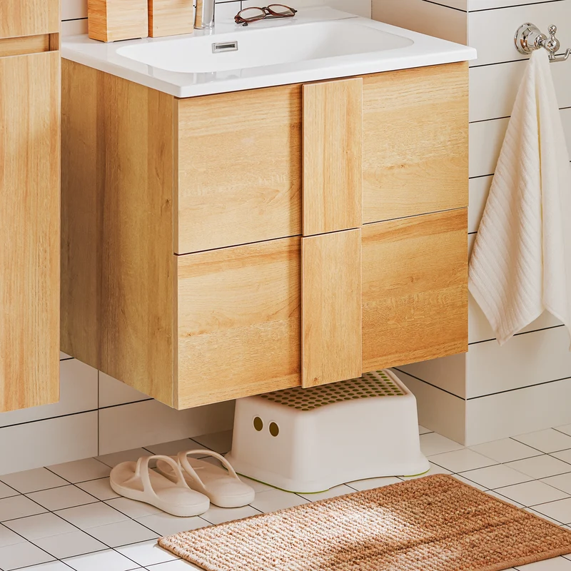 SoBuy BZR172-N Armario Colgante para Baño con 2 Cajones y 1 Lavabo 61 x 46 x 54 cm