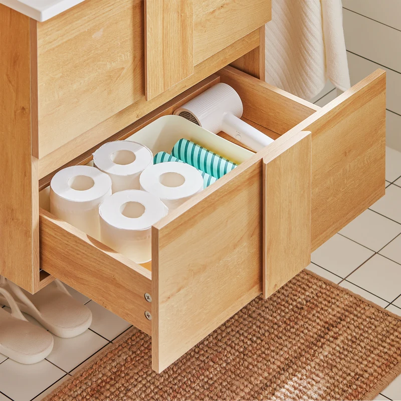 SoBuy BZR172-N Armario Colgante para Baño con 2 Cajones y 1 Lavabo 61 x 46 x 54 cm