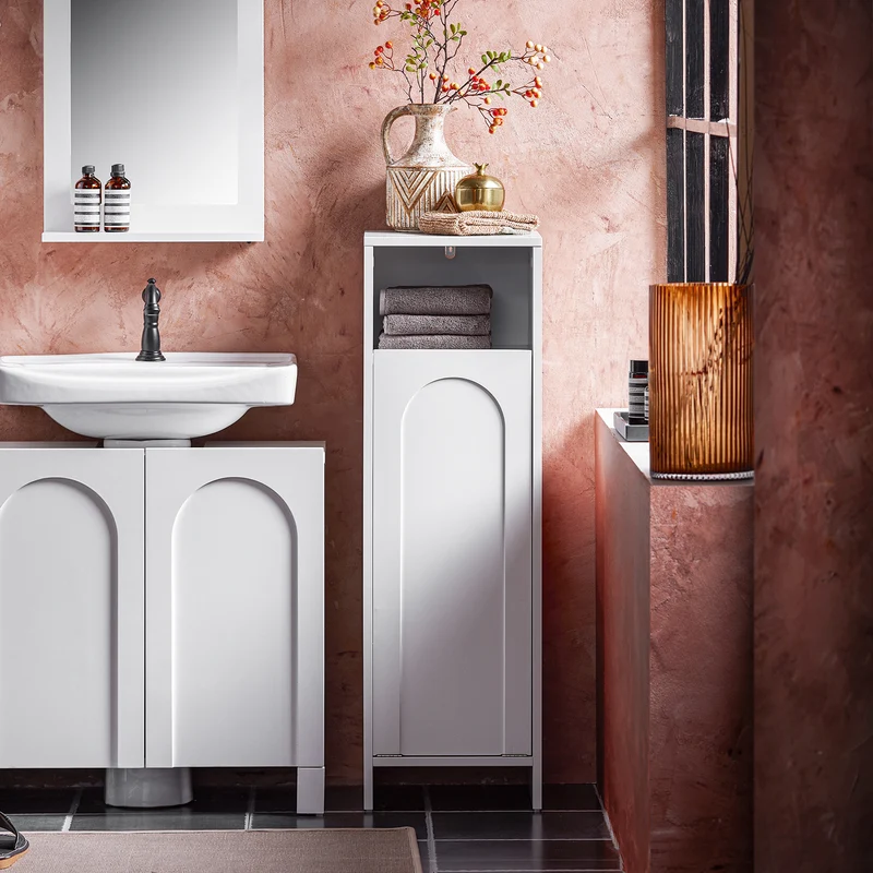 SoBuy BZR161-W Mueble para Ropa Sucia con 1 Cesto y 1 Estante Abierto Blanco