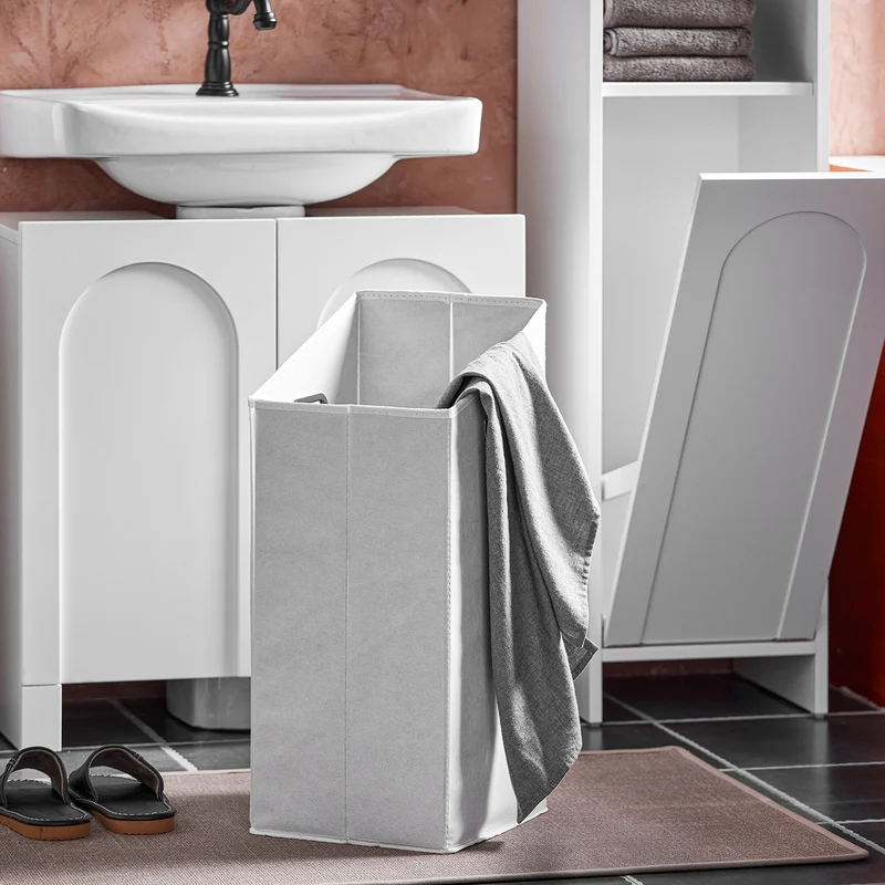 SoBuy BZR161-W Mueble para Ropa Sucia con 1 Cesto y 1 Estante Abierto Blanco