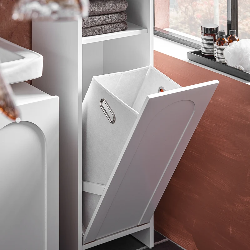 SoBuy BZR161-W Mueble para Ropa Sucia con 1 Cesto y 1 Estante Abierto Blanco