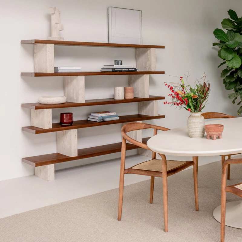 Mueble de pared - Merpins - Nogal - Pilares de travertino - 180 cm