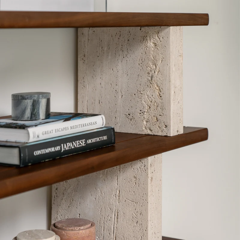 Mueble de pared - Merpins - Nogal - Pilares de travertino - 180 cm