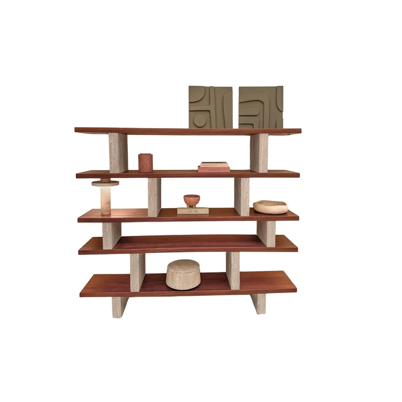 Mueble de pared - Merpins - Nogal - Pilares de travertino - 180 cm