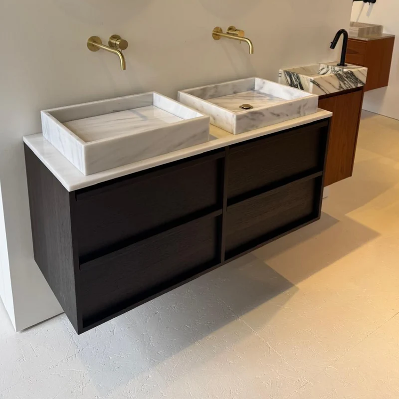 Mueble de baño con dos cajones - Fien - Madera ahumada - 120 cm