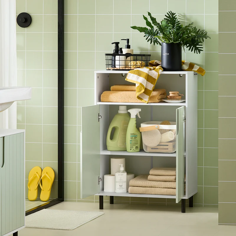 SoBuy BZR138-GR Armario de Suelo para baño con 2 Puertas y 1 Compartimentos Verde