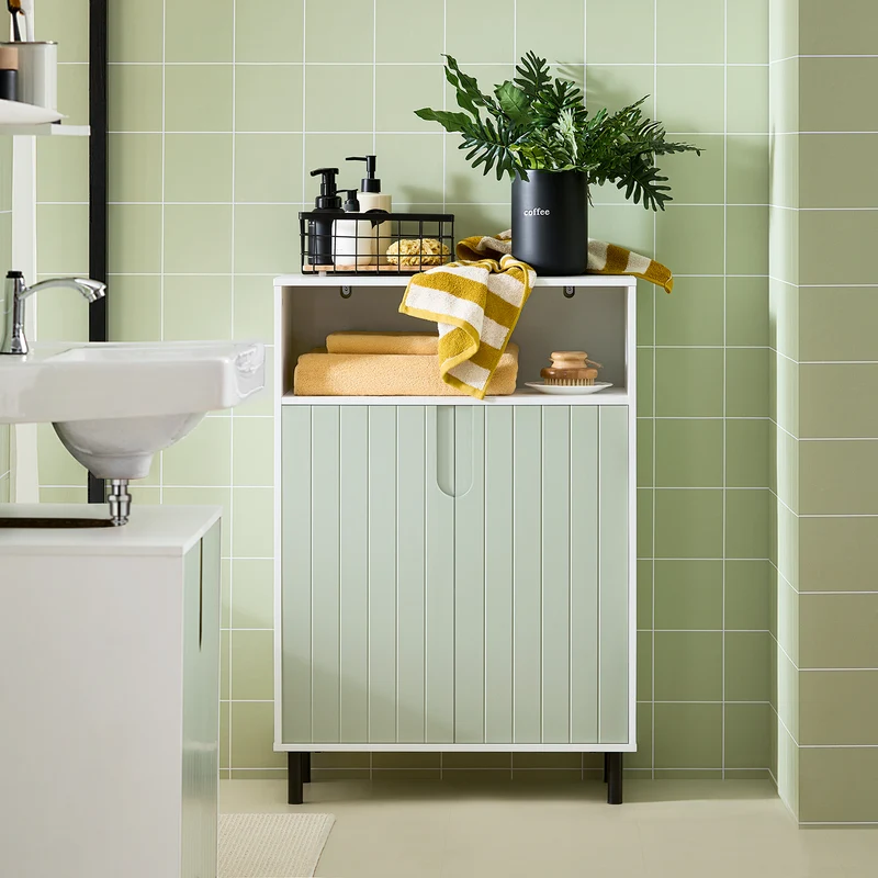 SoBuy BZR138-GR Armario de Suelo para baño con 2 Puertas y 1 Compartimentos Verde