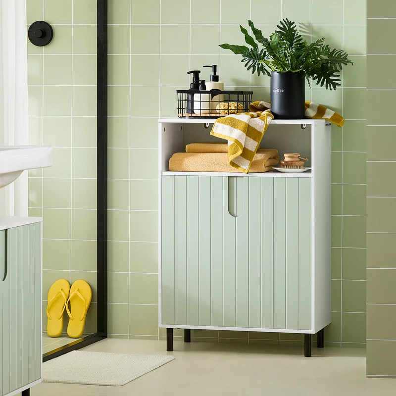 SoBuy BZR138-GR Armario de Suelo para baño con 2 Puertas y 1 Compartimentos Verde
