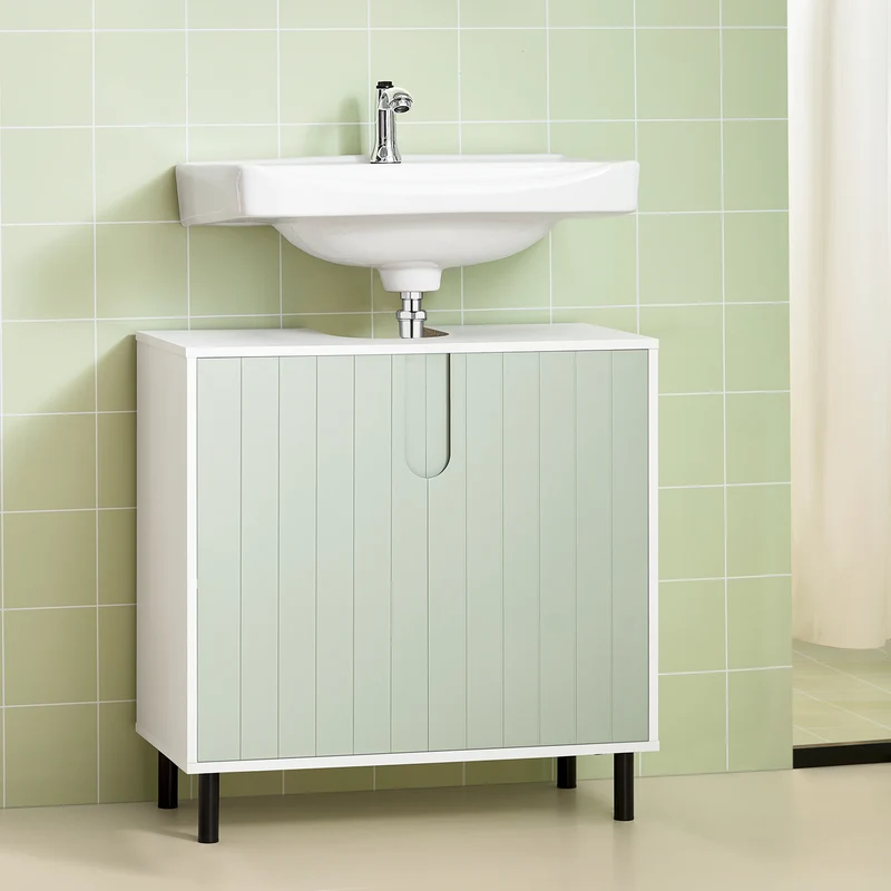 SoBuy BZR139-GR Mueble para Debajo del Lavabo Fregadero Verde y Blanco