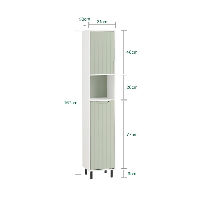 SoBuy BZR137-GR Mueble Columna de Baño con 1 Cesto para Ropa Sucia Verde