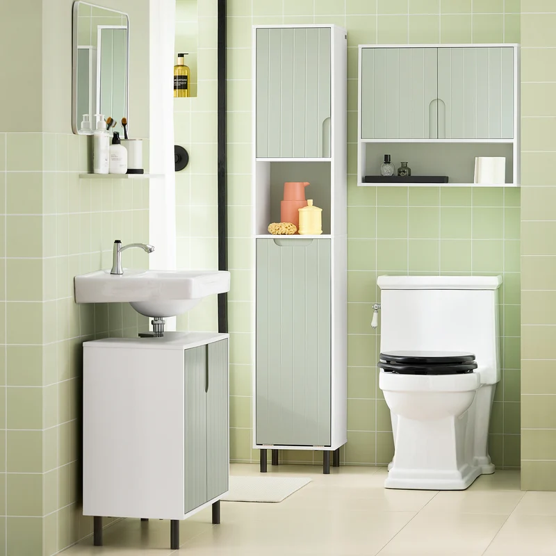 SoBuy BZR137-GR Mueble Columna de Baño con 1 Cesto para Ropa Sucia Verde
