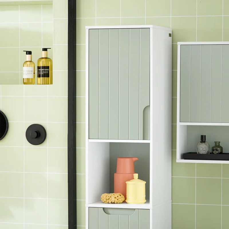 SoBuy BZR137-GR Mueble Columna de Baño con 1 Cesto para Ropa Sucia Verde