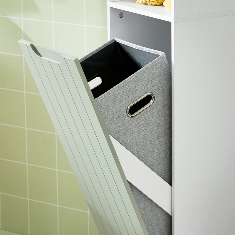 SoBuy BZR137-GR Mueble Columna de Baño con 1 Cesto para Ropa Sucia Verde