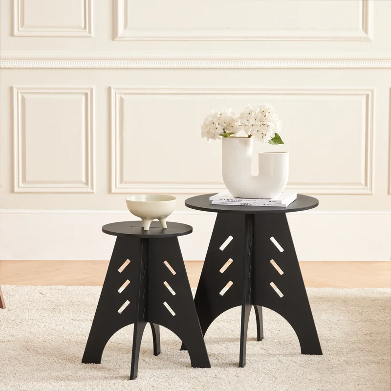 SoBuy HFBT01-K-SCH Mesa Auxiliar con Juntas de Espiga Taulete Auxiliar Negro