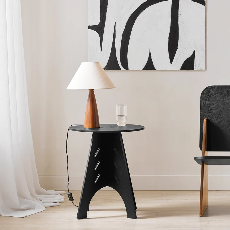 SoBuy HFBT01-SCH Mesa Auxiliar con Juntas de Espiga Taulete Auxiliar Negro
