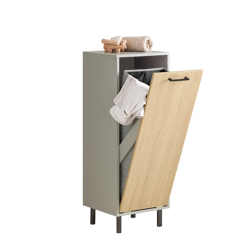 SoBuy BZR132-NG Cesto para Ropa Sucia con 1 Cest Gris y Madera