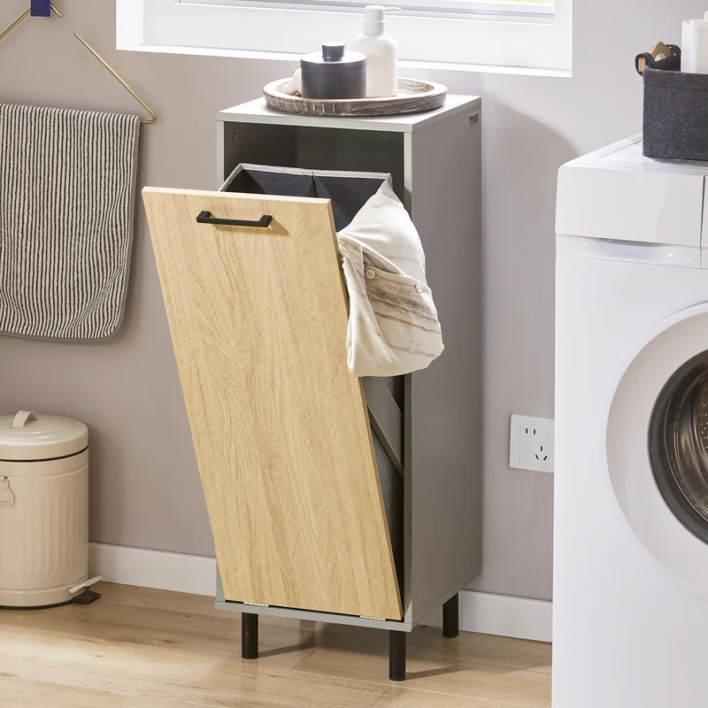 SoBuy BZR132-NG Cesto para Ropa Sucia con 1 Cest Gris y Madera