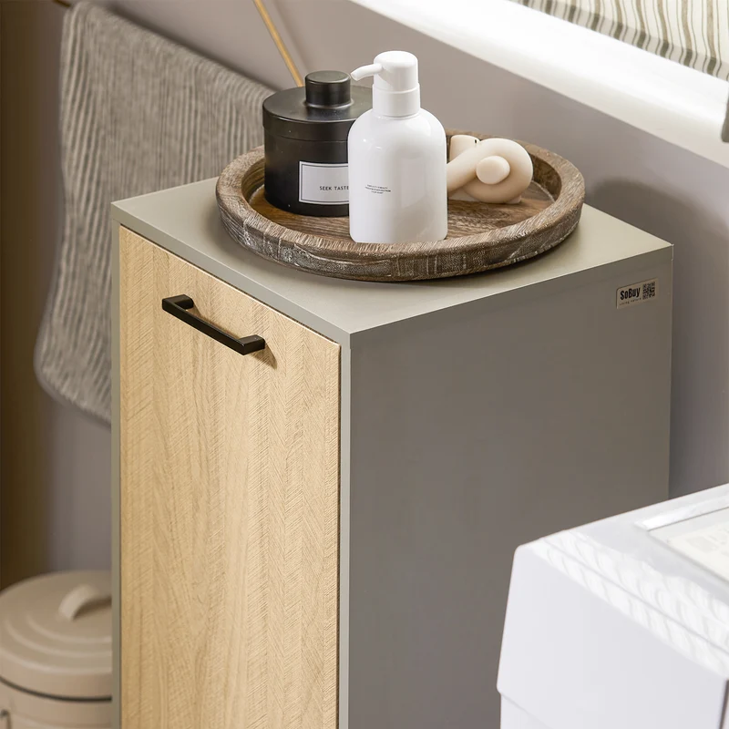 SoBuy BZR132-NG Cesto para Ropa Sucia con 1 Cest Gris y Madera