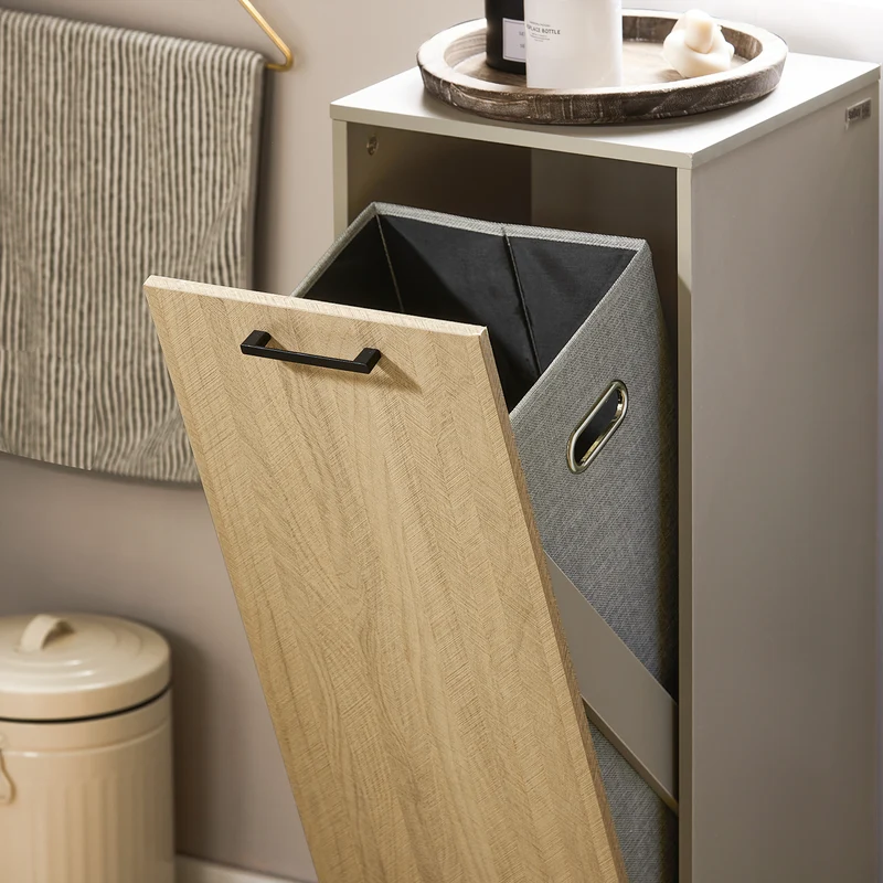 SoBuy BZR132-NG Cesto para Ropa Sucia con 1 Cest Gris y Madera
