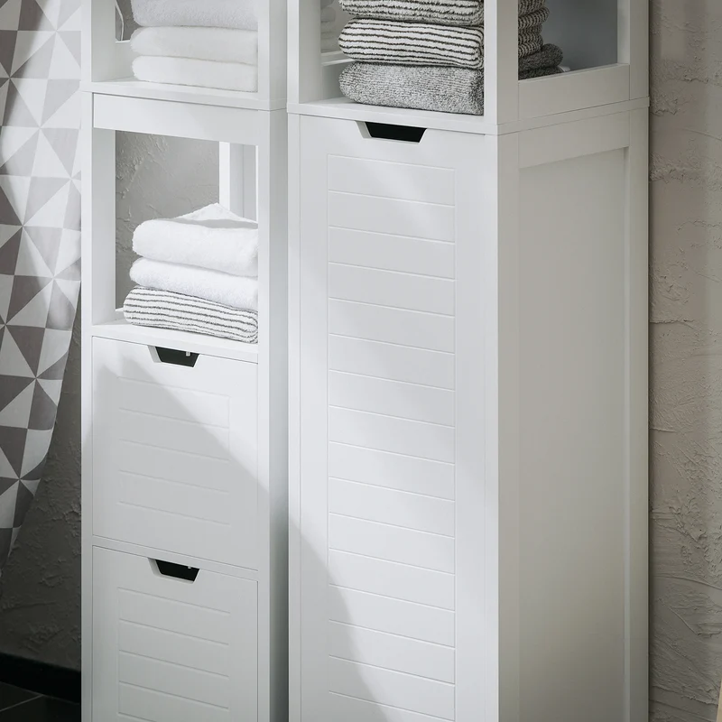 SoBuy BZR123-W Mueble Columna de Baño con 1 Cesto para Ropa Sucia y 2 Estantes