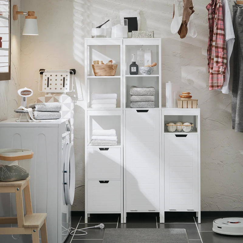 SoBuy BZR122-W Cesto para Ropa Sucia con 1 Cesto y 1 Estante Abierto Blanco