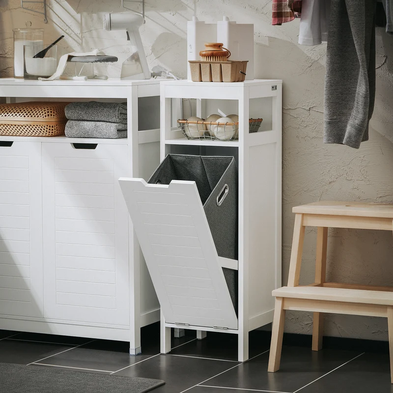 SoBuy BZR122-W Cesto para Ropa Sucia con 1 Cesto y 1 Estante Abierto Blanco