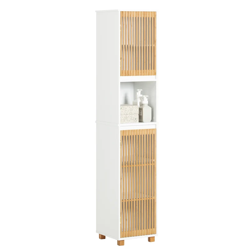 SoBuy BZR127-W Mueble Columna de Baño con 1 Compartimiento 2 Puertas
