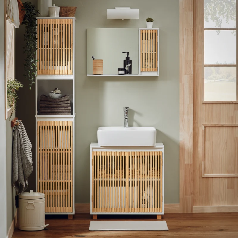 SoBuy BZR127-W Mueble Columna de Baño con 1 Compartimiento 2 Puertas